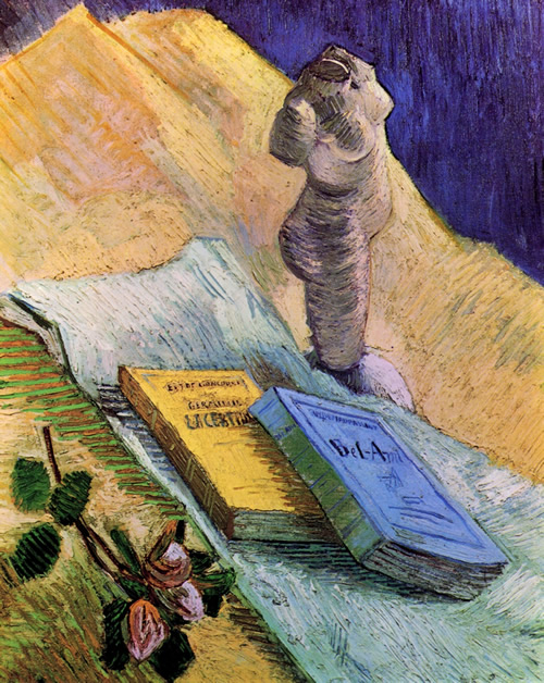 Винсент Ван Гог. Натюрморт с гипсовой статуэткой, розой и двумя романами