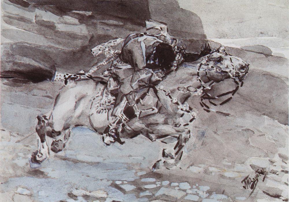 М.А.Врубель. Скачущий всадник (Несется конь быстрее лани...). 1890-1891