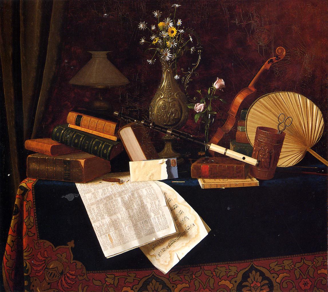 Уильям Майкл Харнетт. Натюрморт с музыкальными инструментами. 1887